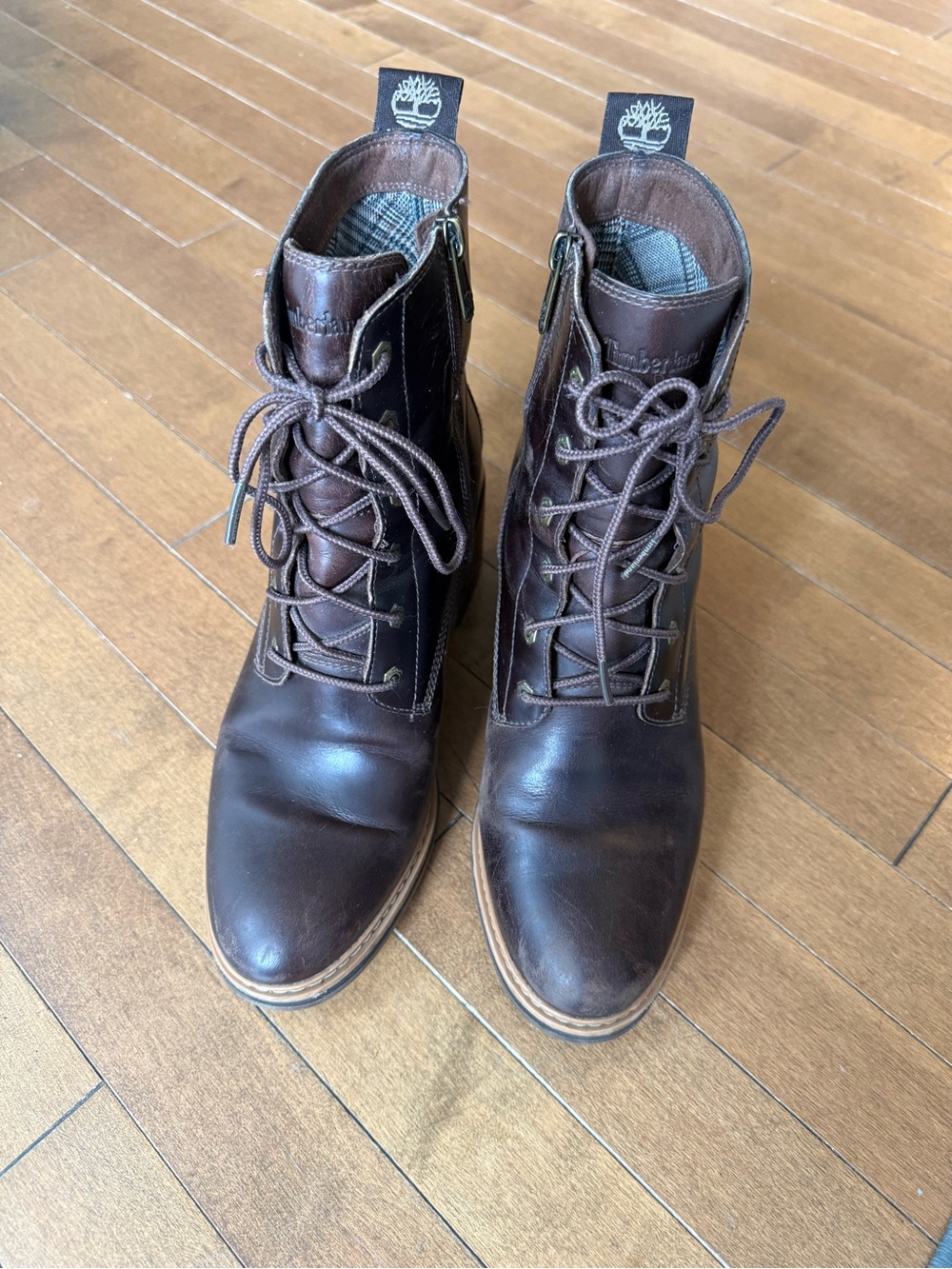Timberland Brown Leather Lace-Up Heeled Ankle Boots
